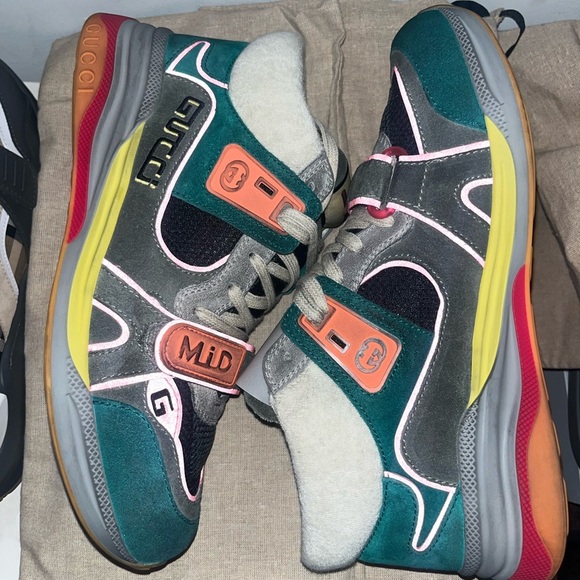 Gucci Ultra Pace Mid Teal Suede Sneakers - Picture 3 of 9